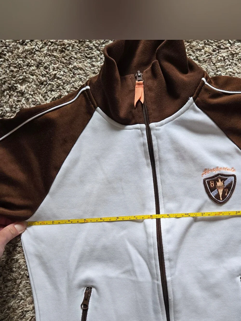 AEROPOSTLE | Y2K Two-Tone Brown and White Zip-Up Track Jacket